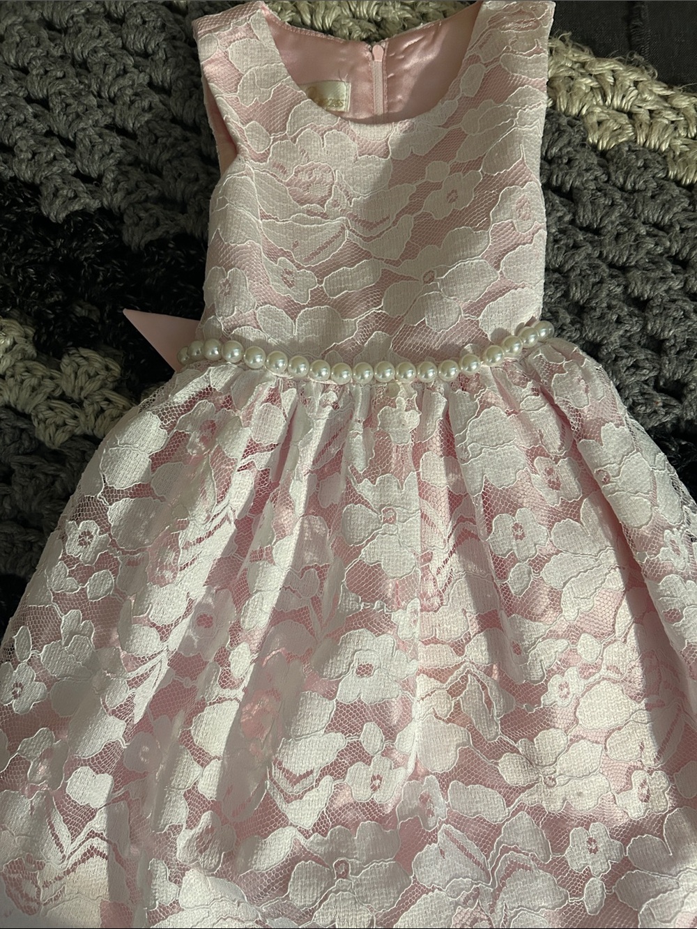 American Princess Pink and White Lace Pearl Waist Formal Dress never worn